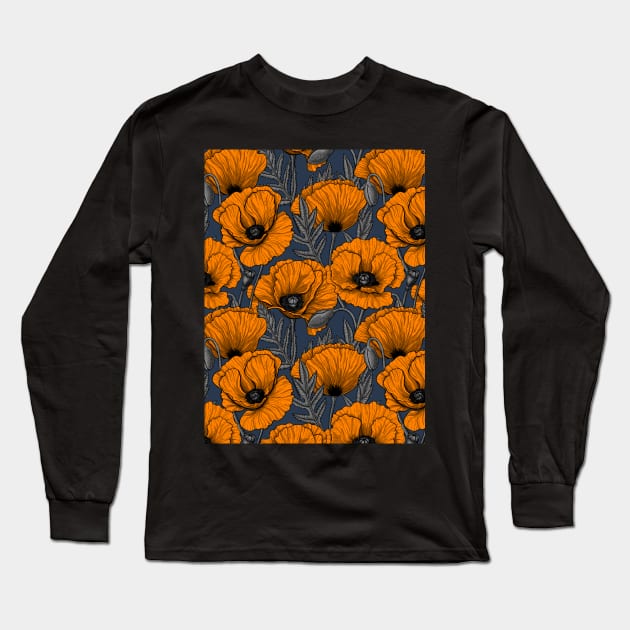 Orange poppy garden 2 Long Sleeve T-Shirt by katerinamk